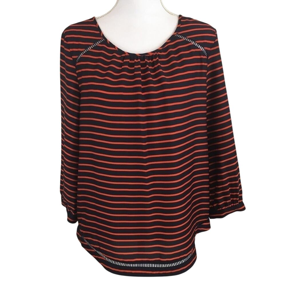 J. Crew Factory Navy and Orange Stripe Top Size Medium